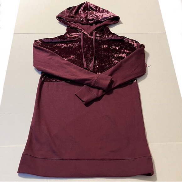 Flirtitude juniors women’s long sleeve hoodie tunic, XS-S, burgundy - Picture 3 of 8